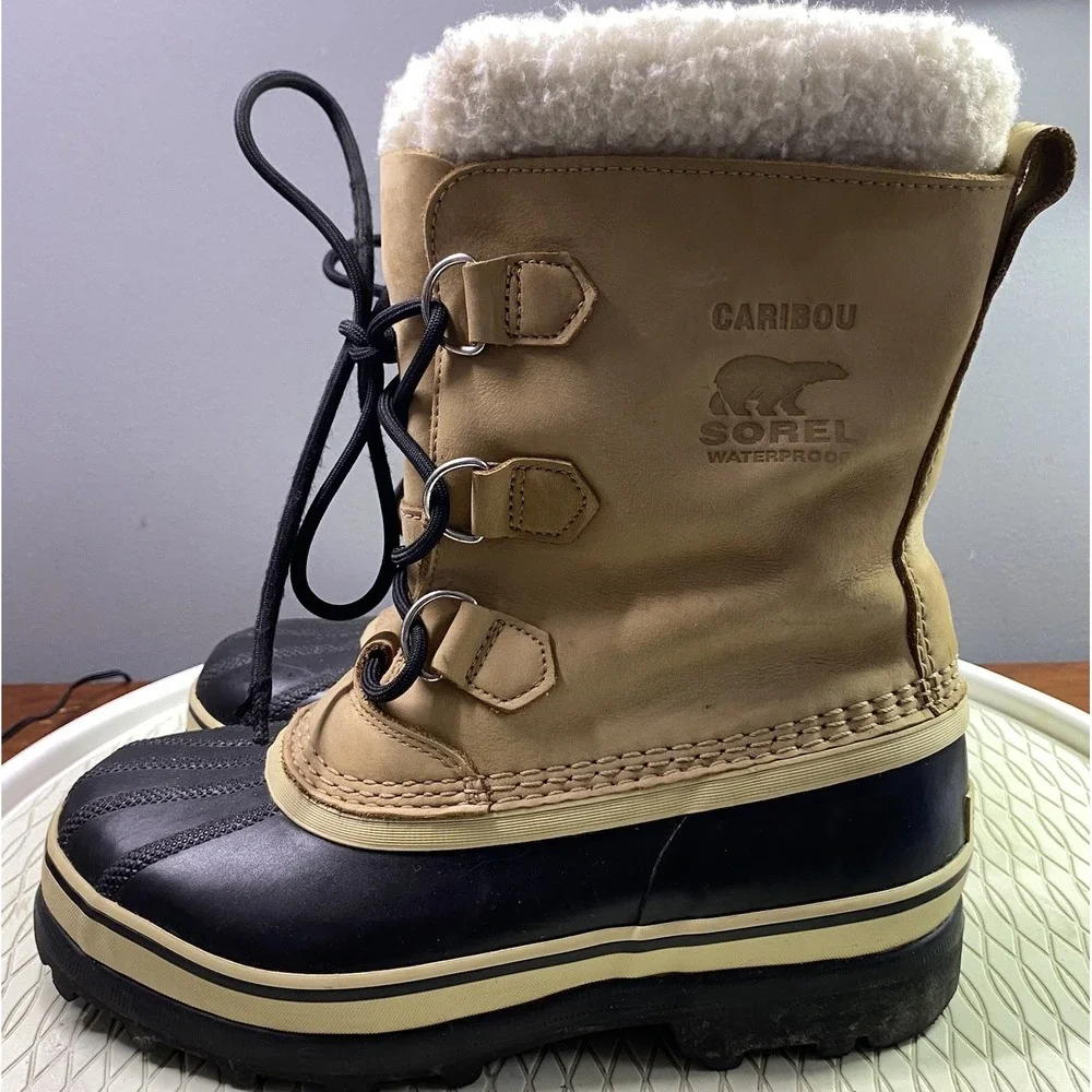Sorel‎ Caribou Men's Leather Winter Snow Boots Tan Sz. 5